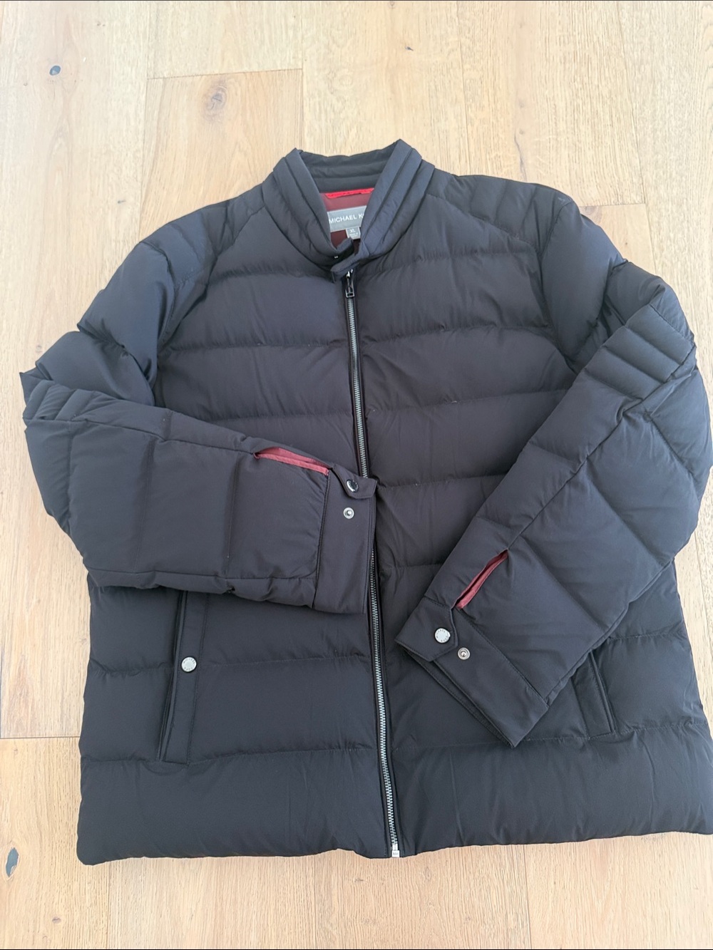 Michael Kors Men's Black Quilted Puffer Jacket with Red Trim black XL